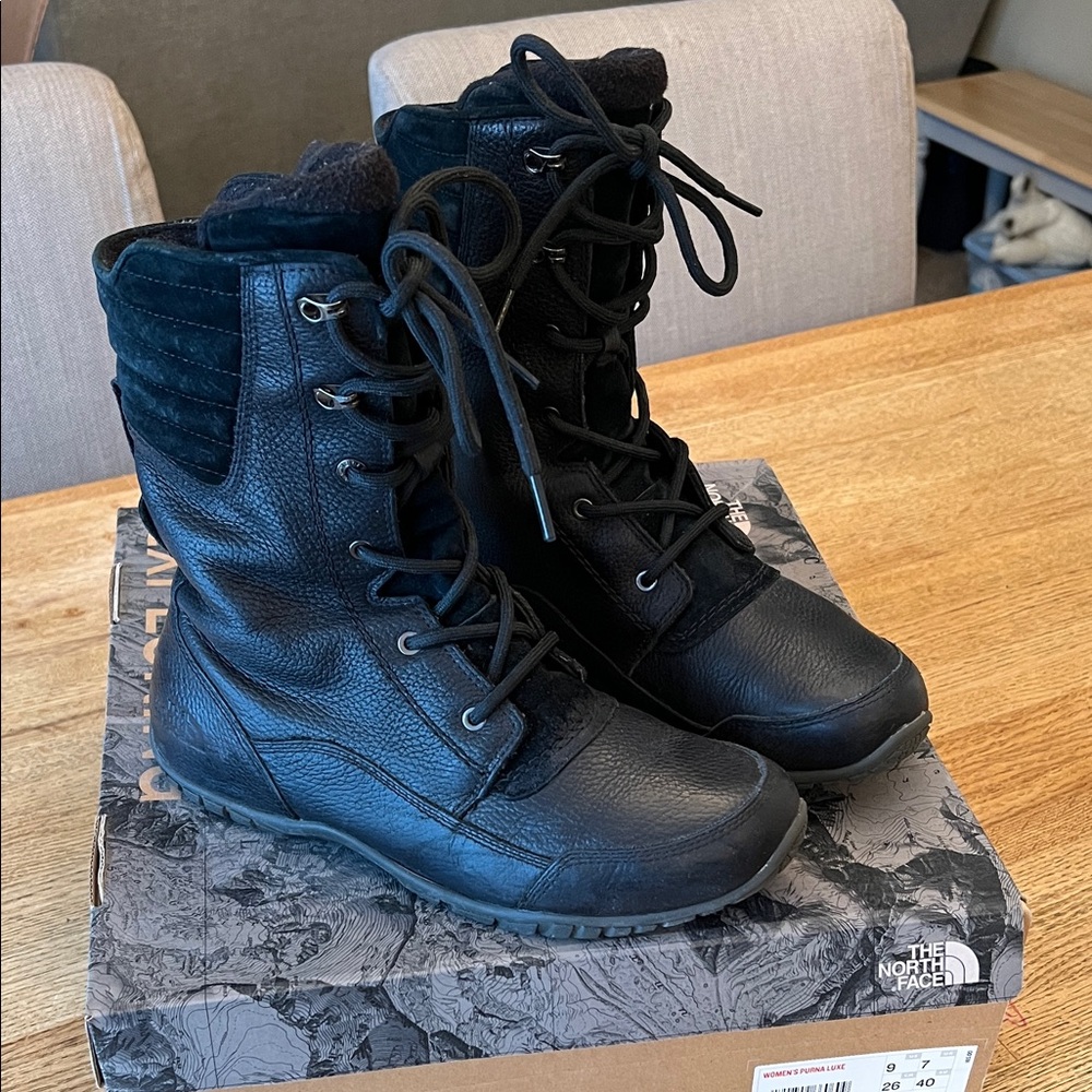 The North Face Purna Luxe Black Leather Boots sz 9